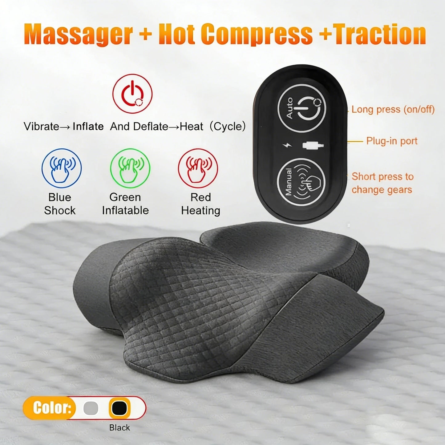 3-in-1 Cervical Massage Pillow with Therapeutic Heat: Relieves Shoulder Pain and Provides Deep Tissue Pain Relief.