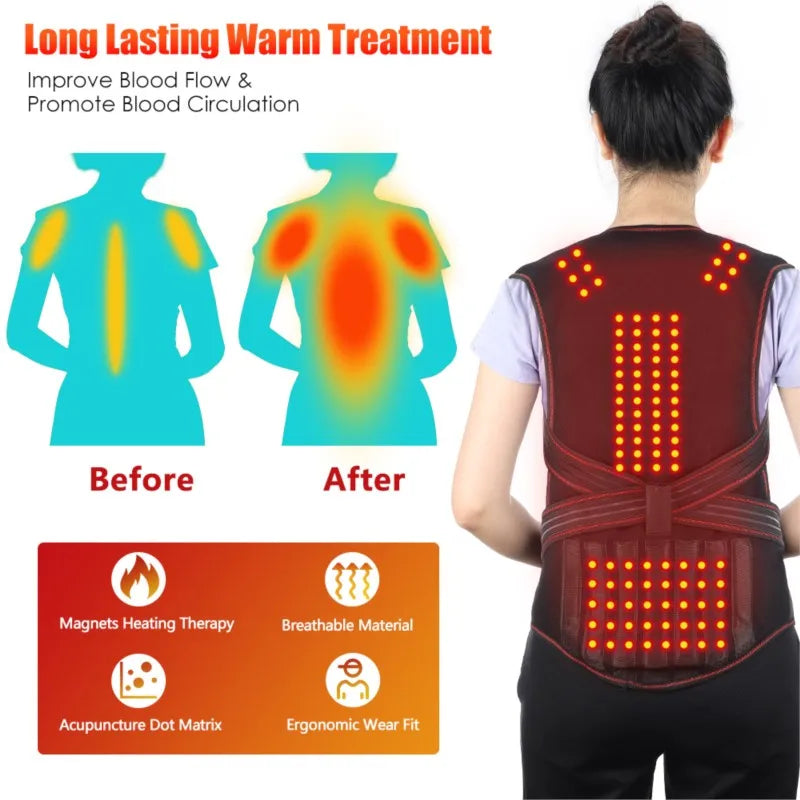 Chaleco calefactor de turmalina 118, terapia magnética, Corrector de postura de cintura, espalda y hombros, soporte Lumbar para columna vertebral, alivio del dolor