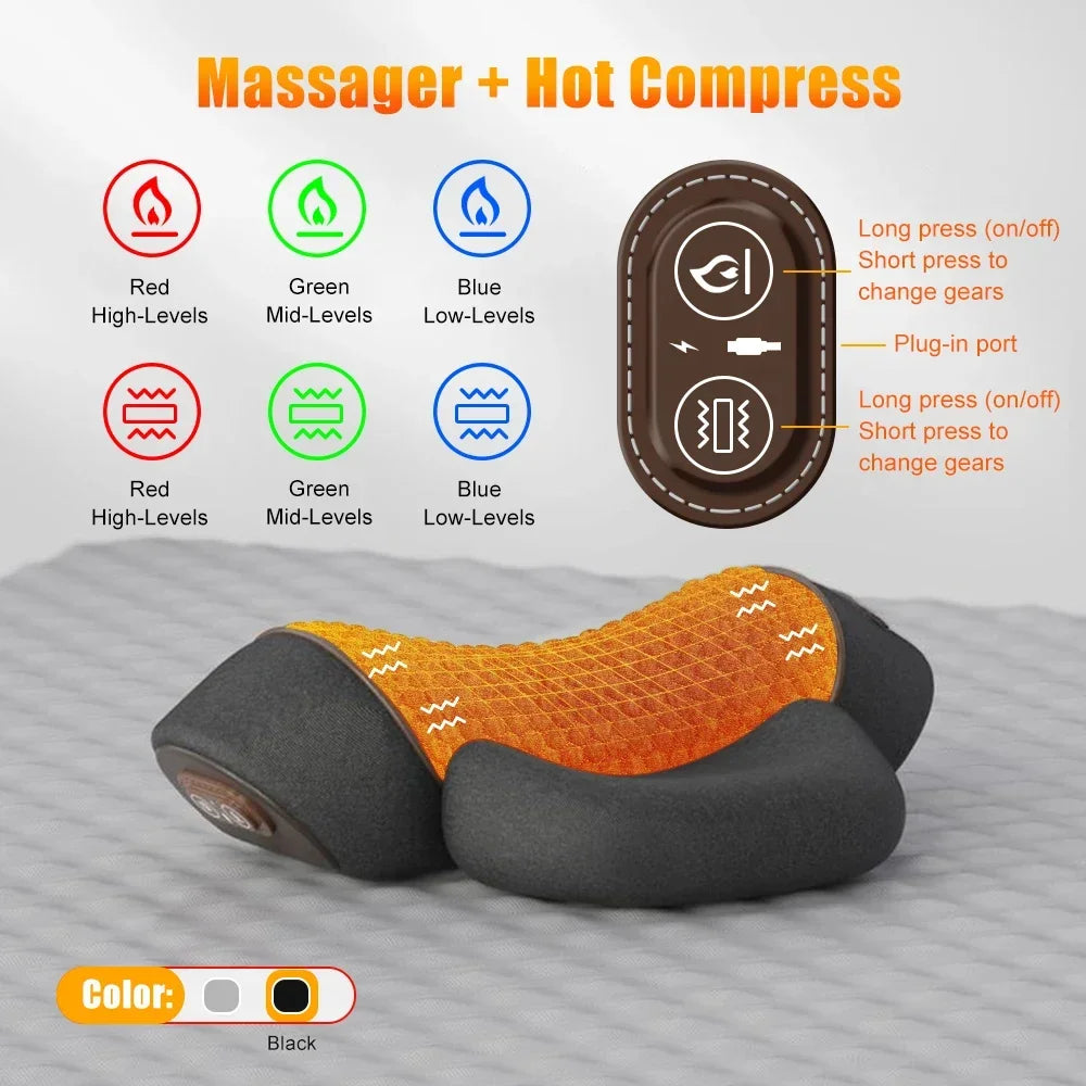 3-in-1 Cervical Massage Pillow with Therapeutic Heat: Relieves Shoulder Pain and Provides Deep Tissue Pain Relief.